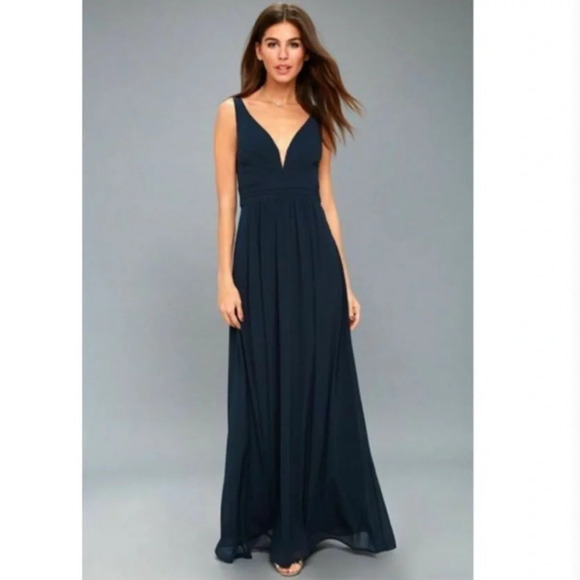 Lulu's Navy Blue Maxi Dress - Picture 1 of 16